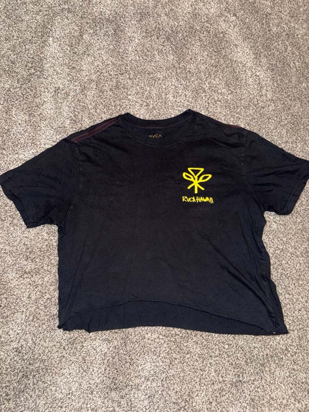 RVCA Hawaii Crop Short Sleeve T-Shirt Vintage Wash Black Size Medium